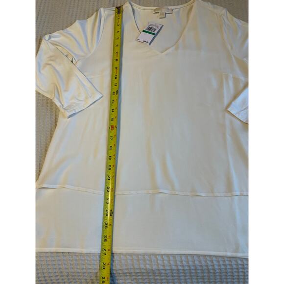 NWT Michael Kors Glam Minimalist Ivory Flowy Long Sleeve V Neck Blouse Large - Picture 5 of 12